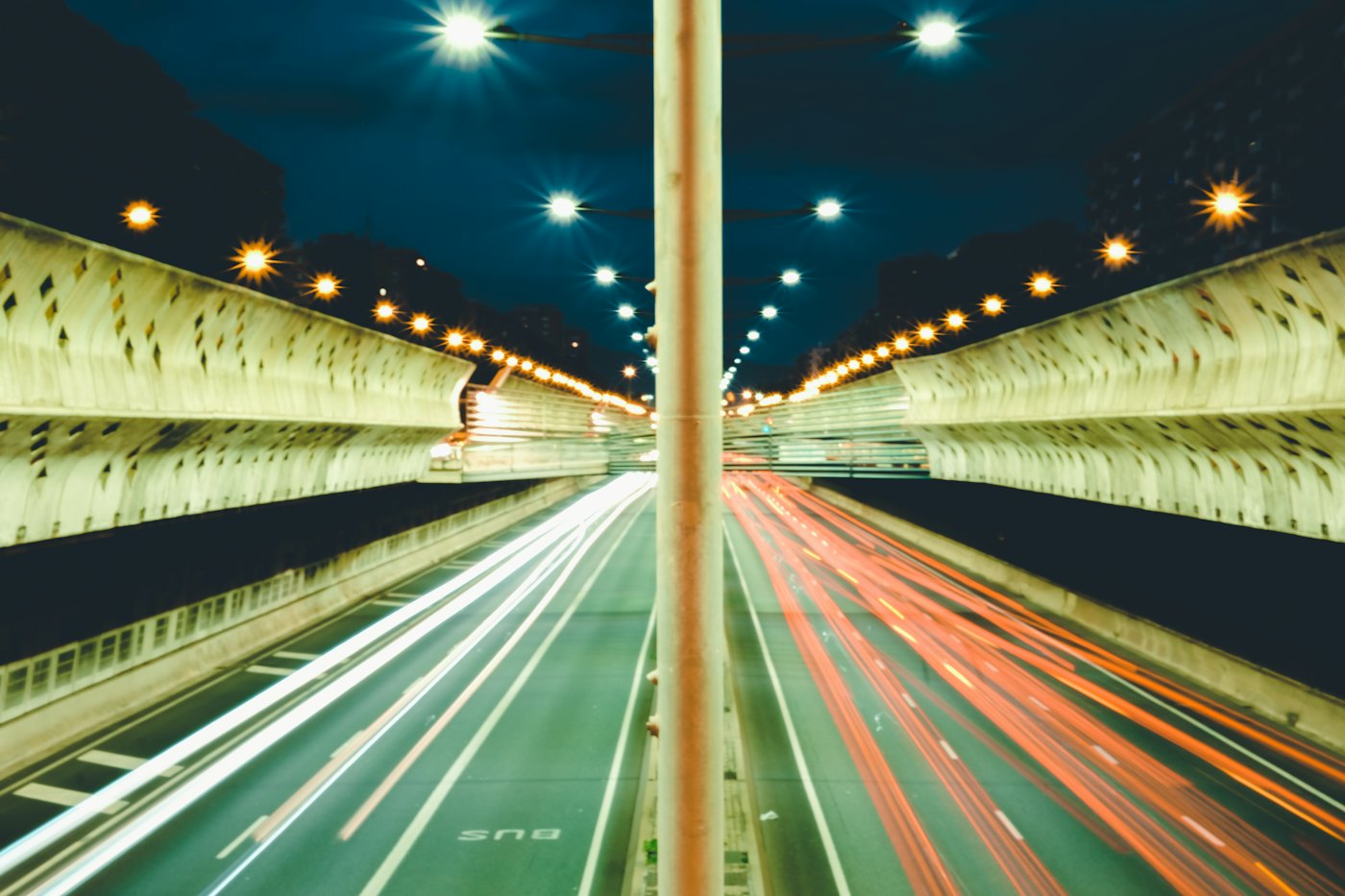 Light trails of cars in a motorway tunnel