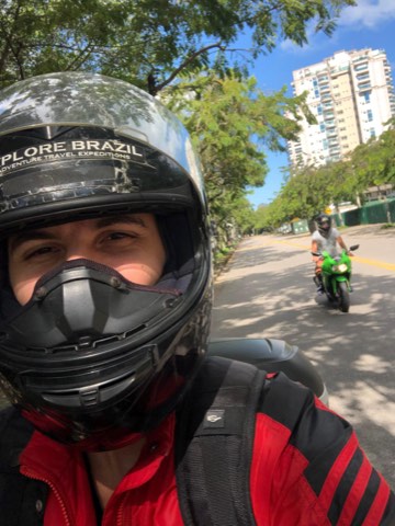 Riding through Rio de Janeiro on an adventure motorcycle