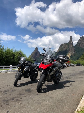 Motorcycles below the Dedo de Deus peak, Serra dos Orgaos