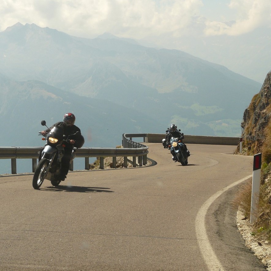 Santa Catarina, Brasil. Speedy motorcycles riding on mountain road